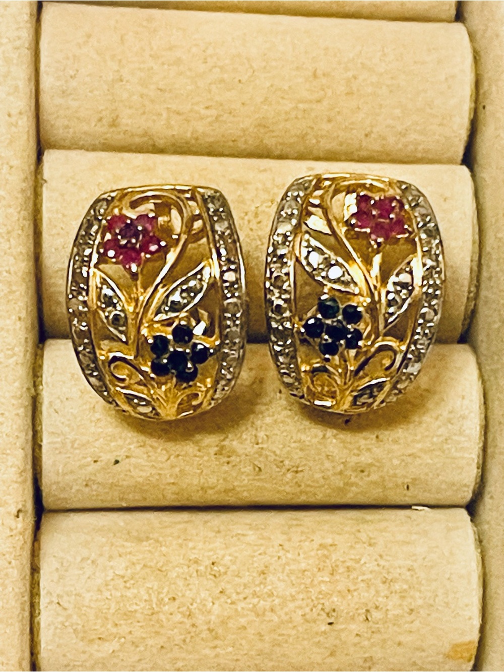 Ross-Simons 14 K Gold 925 Sterling Silver Emerald & Sapphire & Ruby
Earrings
